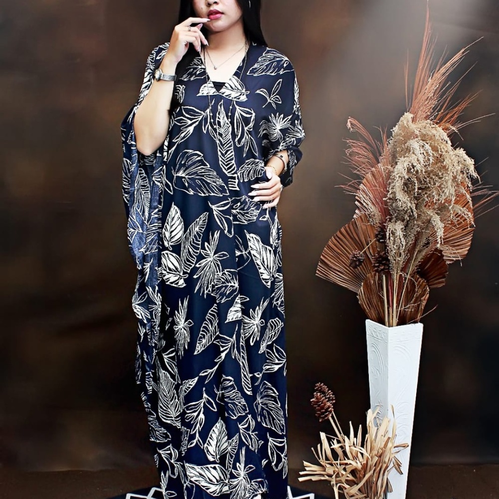 0137/Navy Color Long Kaftan, Rayon Viscose Material